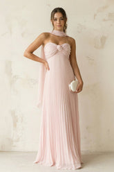 A Line Light Pink Sweetheart Chiffon Long Prom Dress