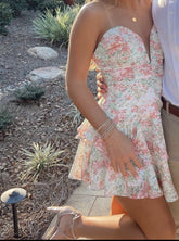 A Line Floral Print Short Prom Dress Birthday Party Dress Homecoming Dress