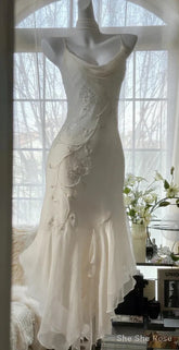 90S Fairytale White Chiffon & Tulle Prom Dress For Pool Party -Vintage Beading & Embroidery Ball Gown For Formal Events