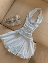 Beauty Homecoming Dress Light Blue A Line Halter Cocktail Dress Short Birthday Party Dress