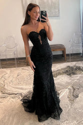 Backless Sequin Mermaid Prom Dress with Sweetheart Neckline and Delicate Appliques
