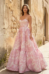 A-Line Sweetheart Floral Printed Long Prom Dresses