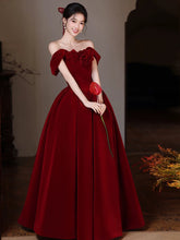A-Line Sweetheart Neck Off Shoulder Floor Length Burgundy Prom Dress