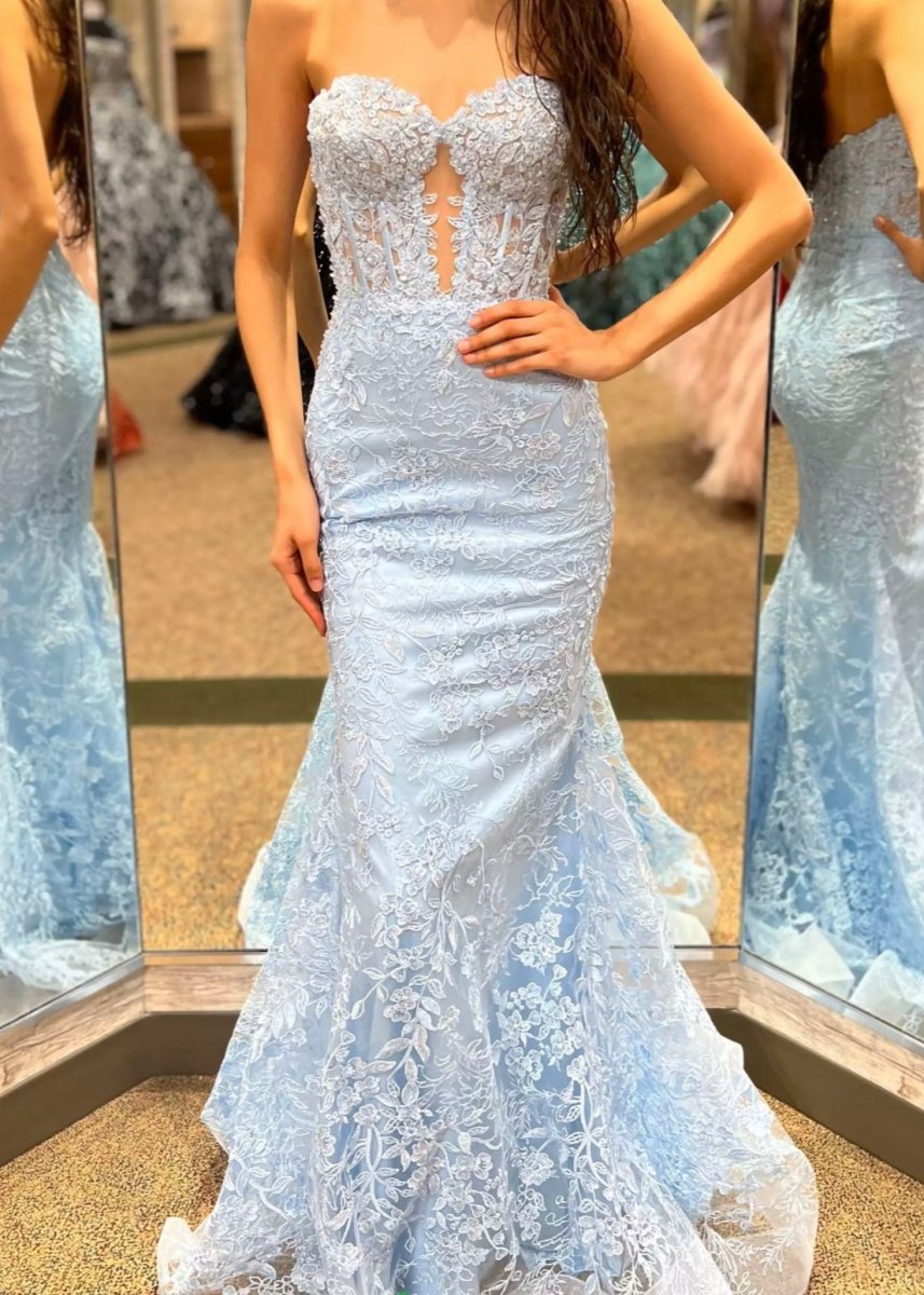 Black Sweetheart Lace Appliques Mermaid Long Prom Dresses