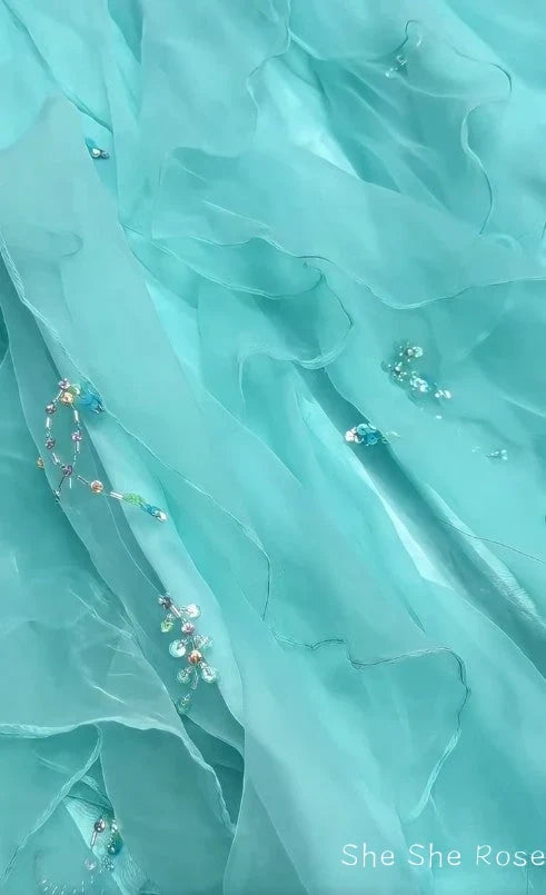 1950S Inspired Baby Princess Blue Prom Dress - Shimmering Sequins Tulle & Satin Ballgown For Formal Events
