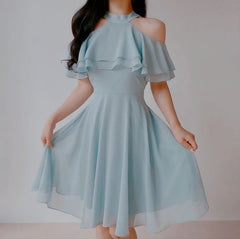 Dreamy flowy halter neck dress Homecoming Dress Party Dress