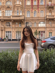 A Line White Simple Short Prom Dress Birthday Party Dress Homecoming Dress