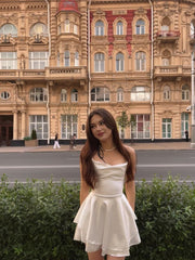 A Line White Simple Short Prom Dress Birthday Party Dress Homecoming Dress