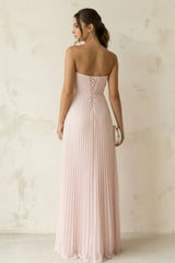 A Line Light Pink Sweetheart Chiffon Long Prom Dress