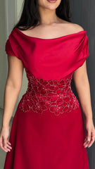 Charming Burgundy Off-the-Shoulder Prom Dress Sleeveless with Beading