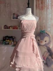 Charming Homecoming Dress A Line Pink Spahetti Straps Pleated Back to School Outfits Short Birthday Dress
