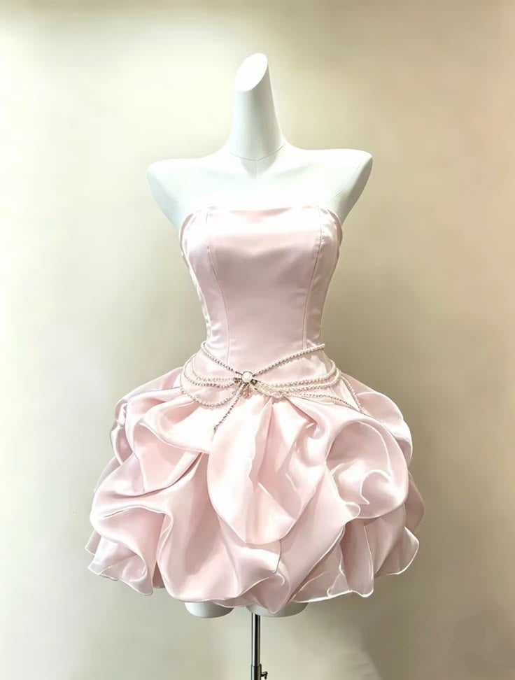 Elegant Homecoming Dress Strapless Light Pink Pleated Cocktail Dress Short Birthday Dress