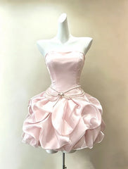 Elegant Homecoming Dress Strapless Light Pink Pleated Cocktail Dress Short Birthday Dress