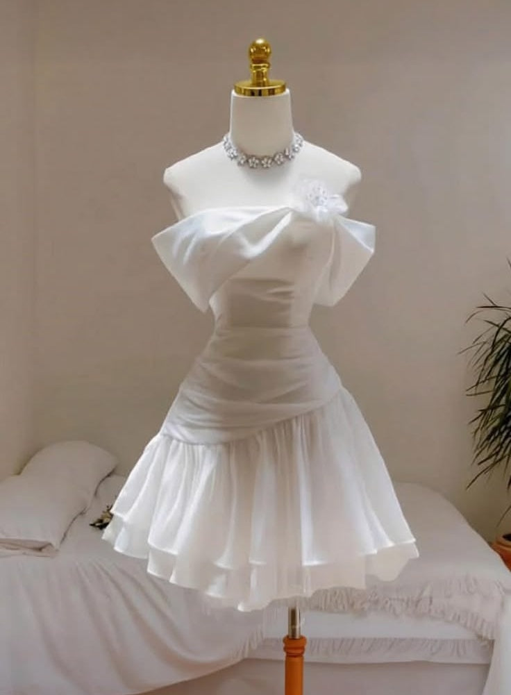 Elegant Homecoming Dress A Line Off Shoulder White Cocktail Dress Short Birthday Dress
