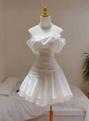 Elegant Homecoming Dress A Line Off Shoulder White Cocktail Dress Short Birthday Dress