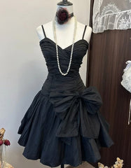Charming Homecoming Dress A Line Black Spaghetti Straps Pleated Back to School Outfits Short Birthday Dress