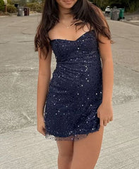 Charming Homecoming Dress Spaghetti Straps Sequins Cocktail Dress Short Birthday Party Dress