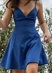 Charming Homecoming Dress A Line Spaghetti Straps Blue Cocktail Dress Short Birthday Party Dress