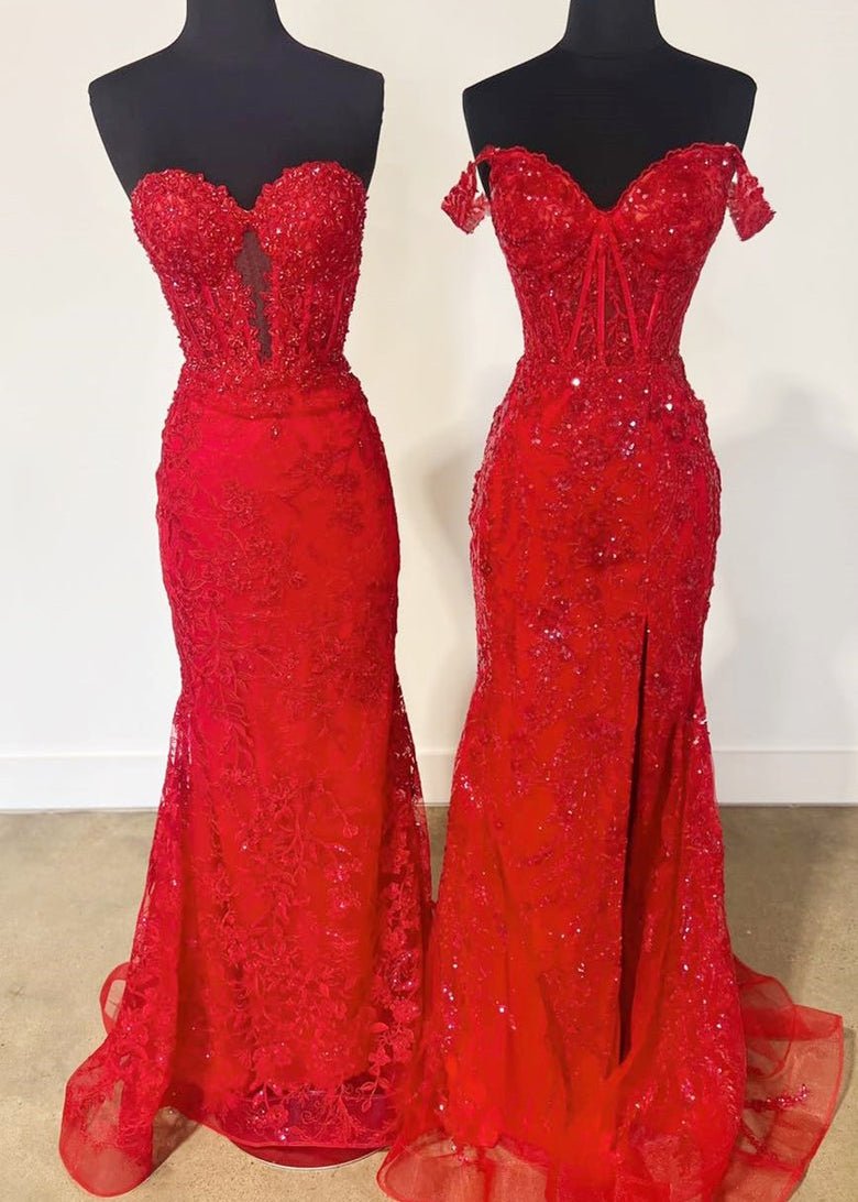 Black Sweetheart Lace Appliques Mermaid Long Prom Dresses