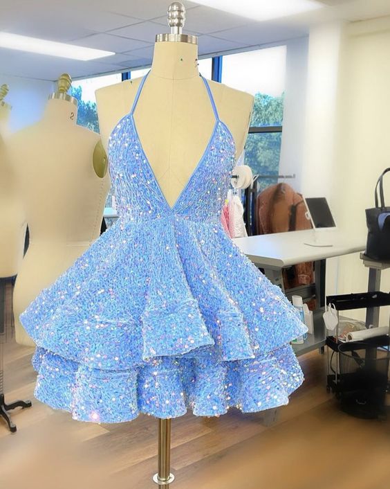 Blue Sequin Short Party Dress Homecoming Dress