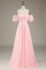 Dazzling Blush Pink Off-the-shoulder Comfortable Flowy Prom Dress