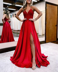 A-line Spaghetti Straps Corset Back Prom Dress With Split