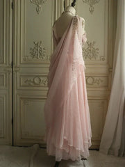 Affordable Prom Dresses Under $180||Lovely Pink 🩷Chiffon  Prom Dress Princess Pearls Spaghetti Straps Evening Dresses