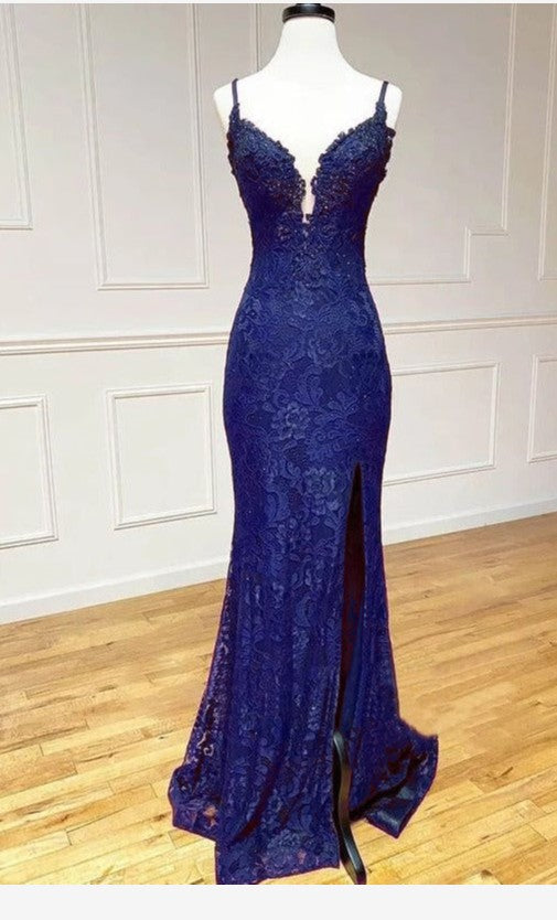 Elegant  Mermaid Formal Dresses Under $170 Charming Grape Spaghetti Straps Applique Long Backless Prom Dress With Slit