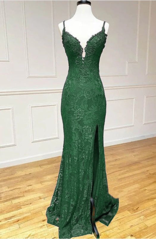 Elegant  Mermaid Formal Dresses Under $170 Charming Grape Spaghetti Straps Applique Long Backless Prom Dress With Slit