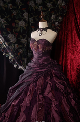 Cute Sweetheart A-Line Long Prom Dresses Satin Grape Quinceanera Dresses Sleeveless Sweet 16 Dress