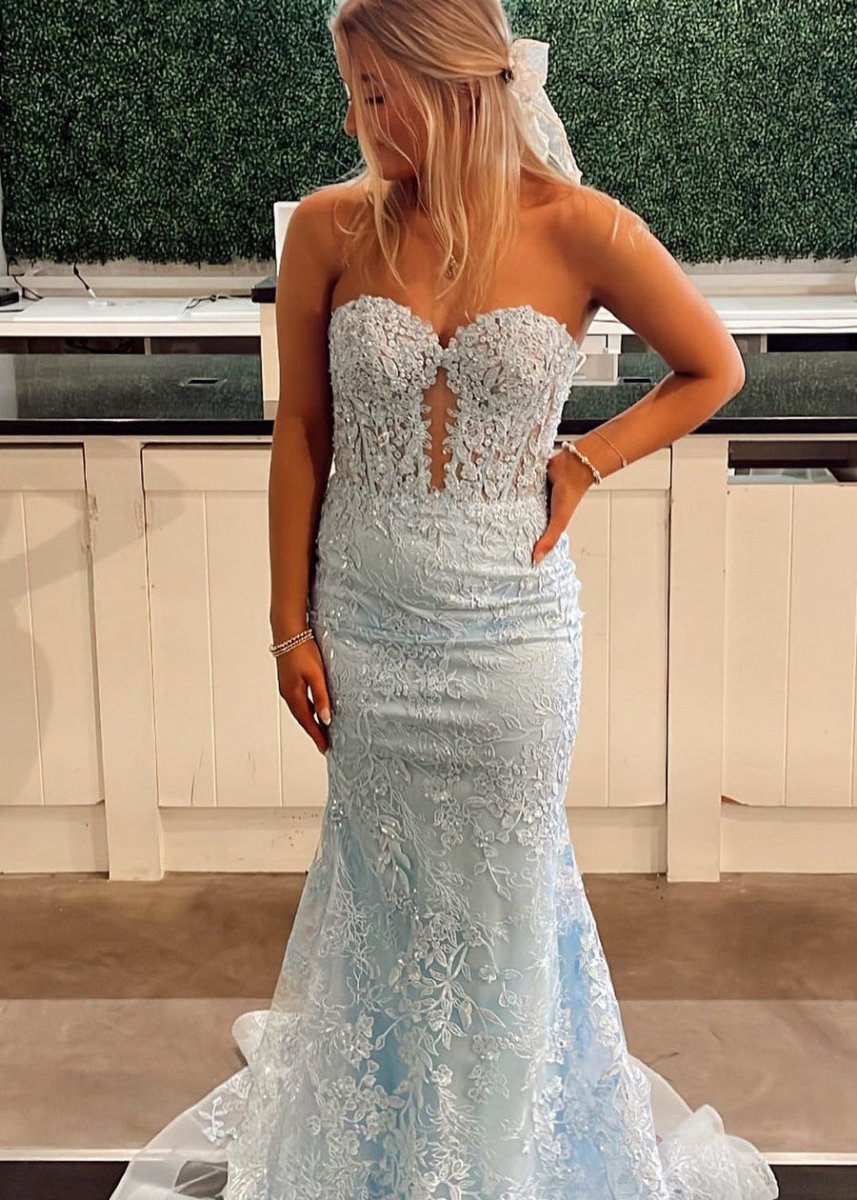 Black Sweetheart Lace Appliques Mermaid Long Prom Dresses