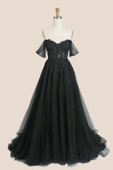 Black Floral Embroidery Strapless A-line Formal Dress