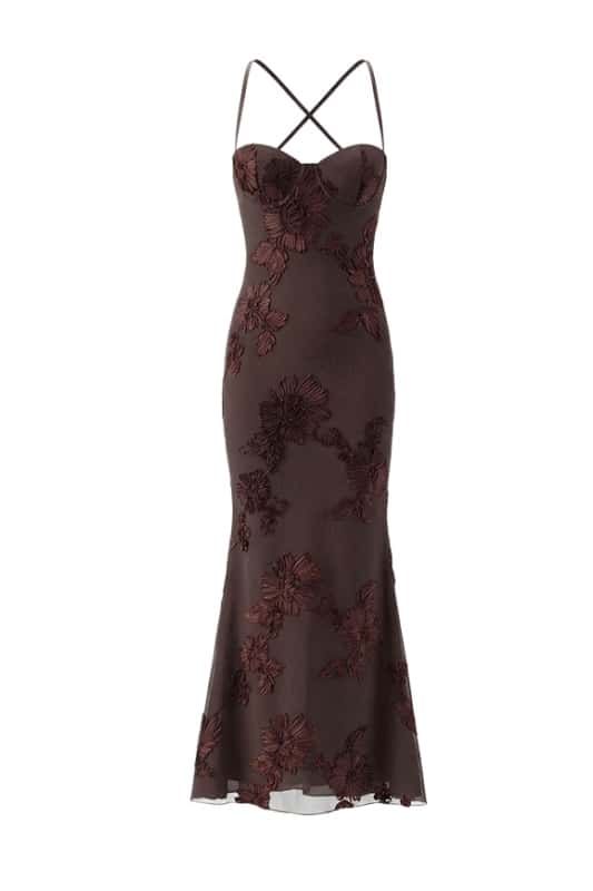 Blue Embroidered Fitted Straps Dress