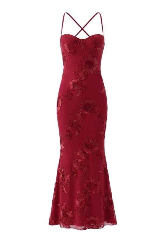 Blue Embroidered Fitted Straps Dress