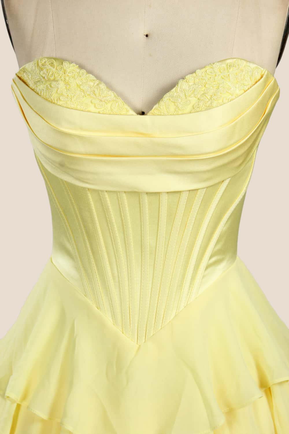 Blue Corset Chiffon Tiered Formal Gown