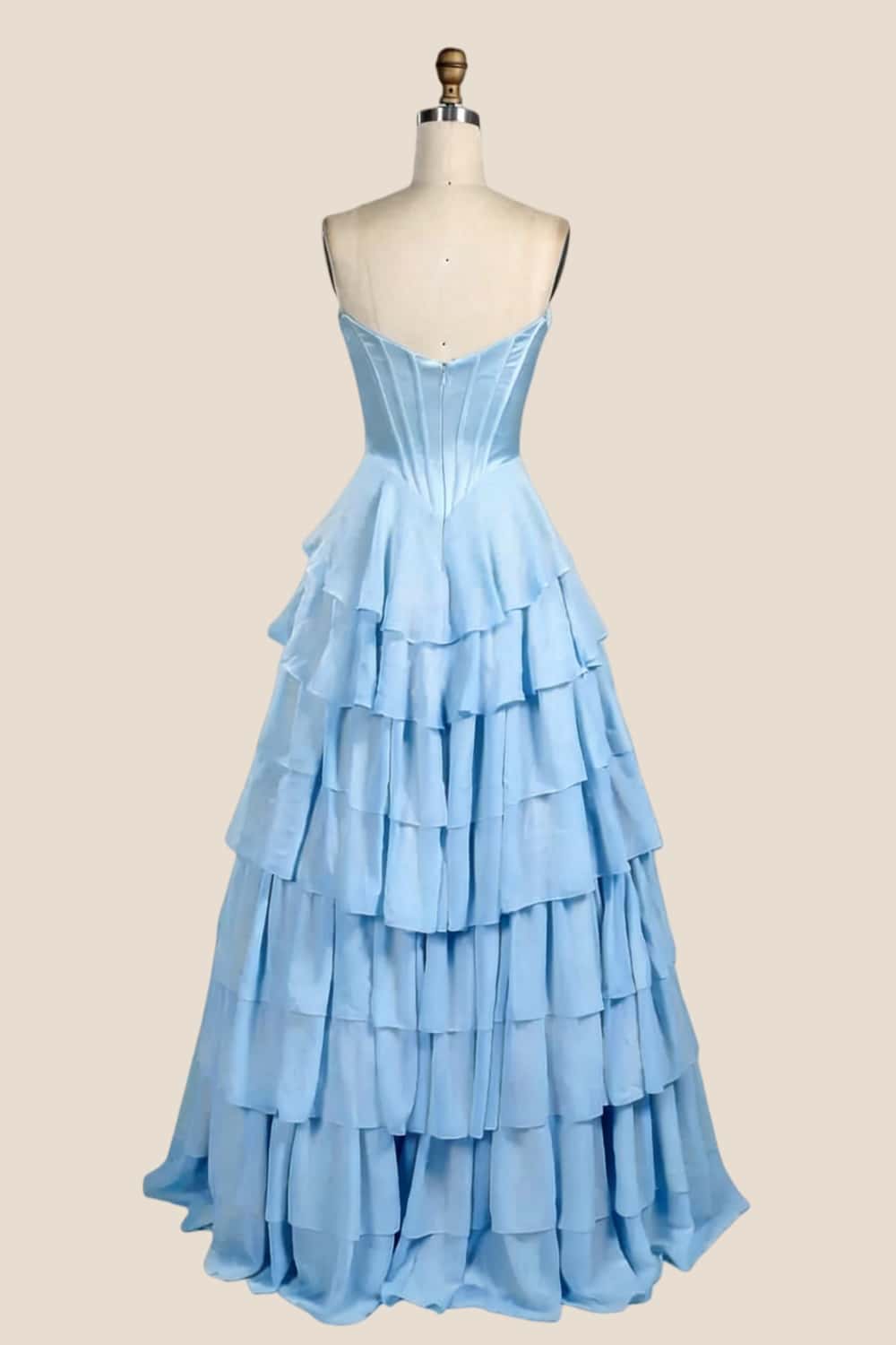 Blue Corset Chiffon Tiered Formal Gown