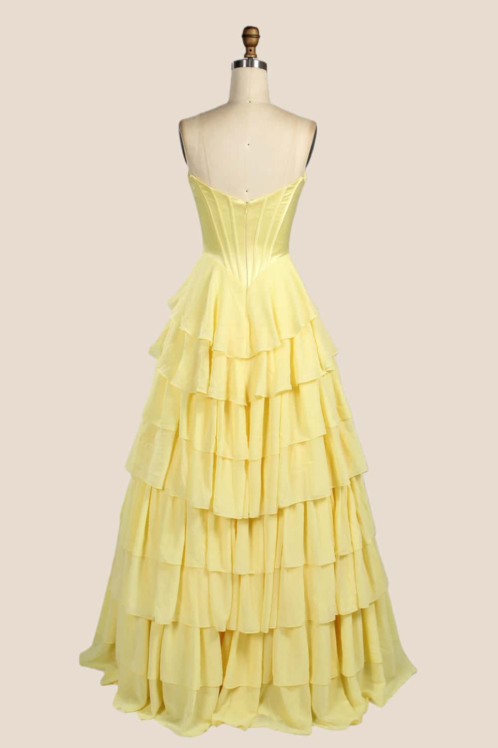 Blue Corset Chiffon Tiered Formal Gown