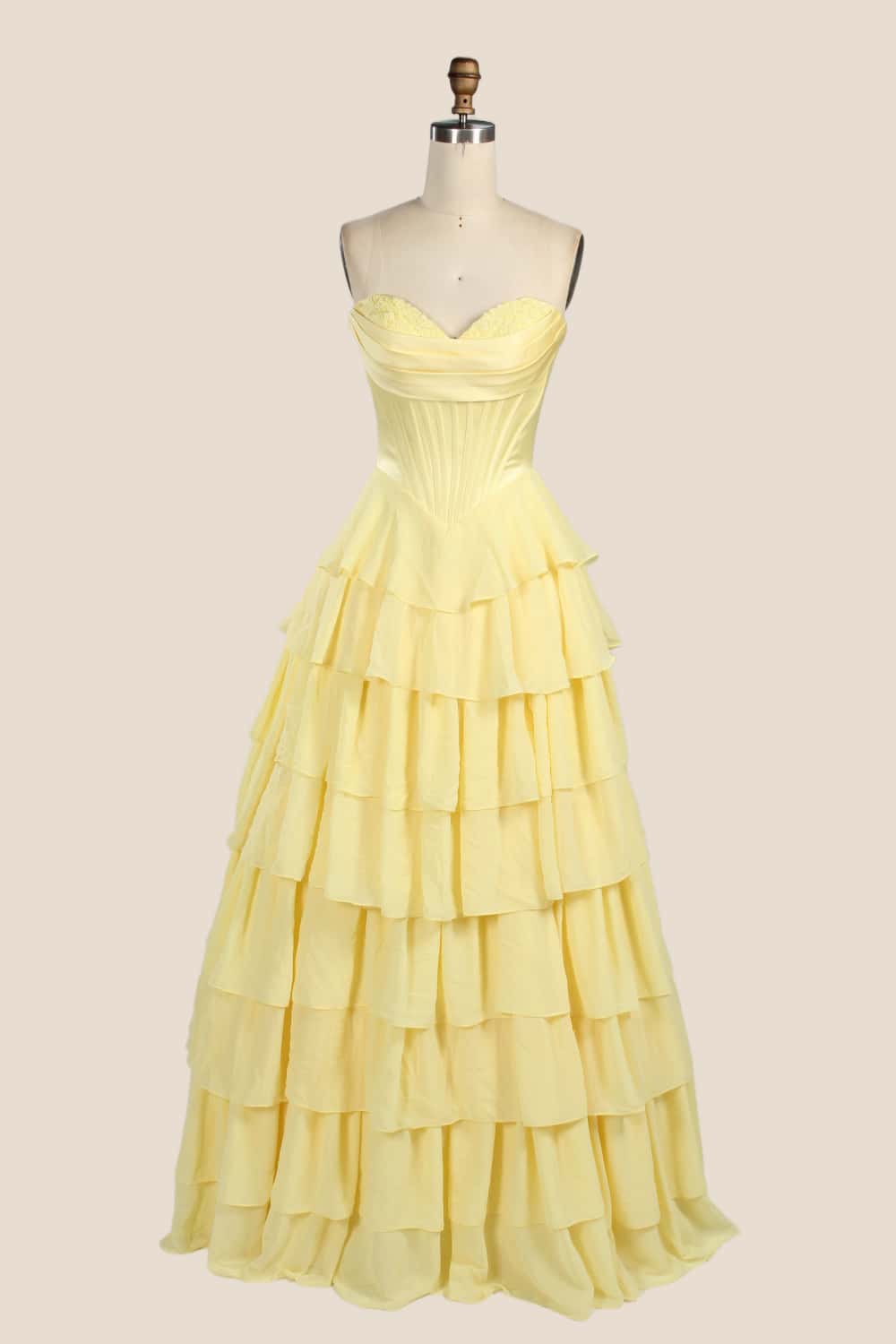Blue Corset Chiffon Tiered Formal Gown