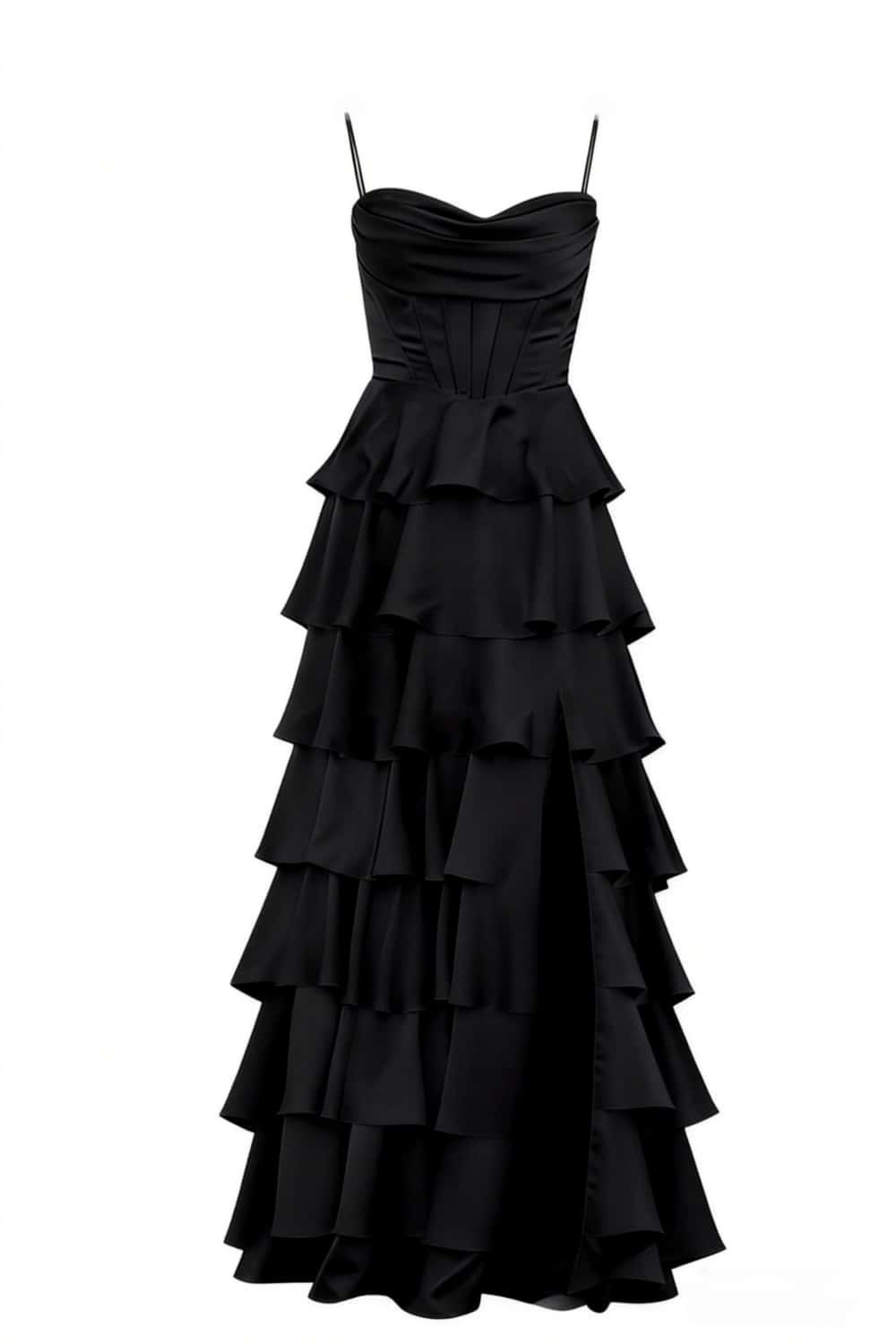 Cowl Neck Royal Blue Ruffle A-line Prom Dress