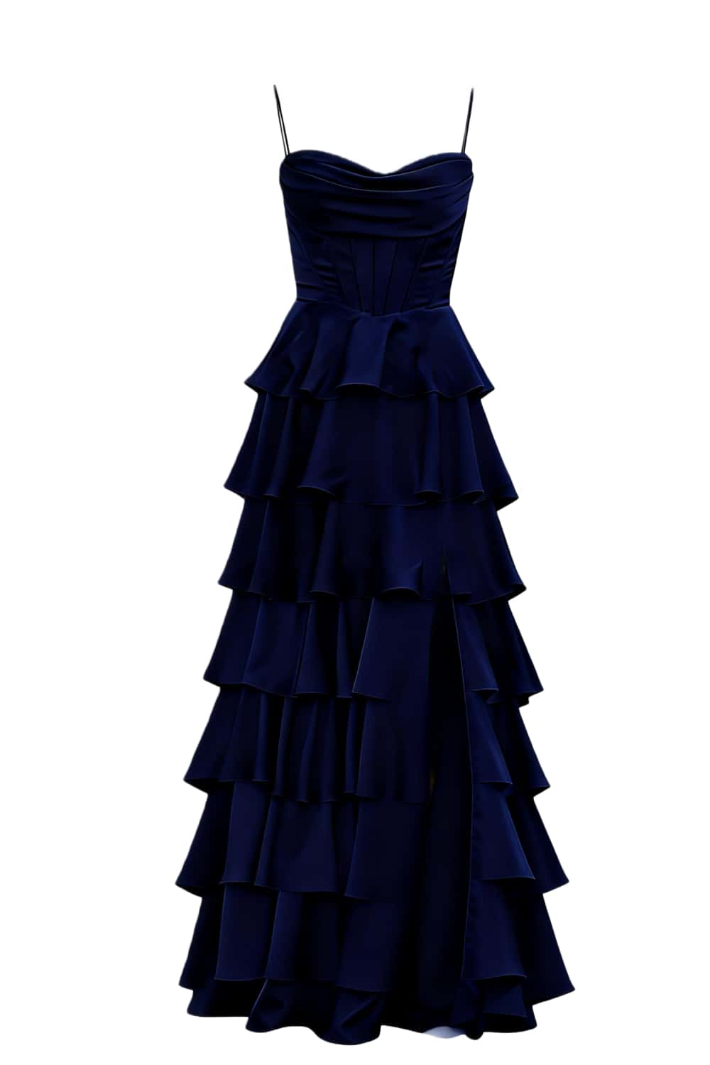 Cowl Neck Royal Blue Ruffle A-line Prom Dress