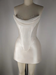 Elegant Satin Tube Top Feather Edge Bodycon 19th Birthday Homecoming Dress