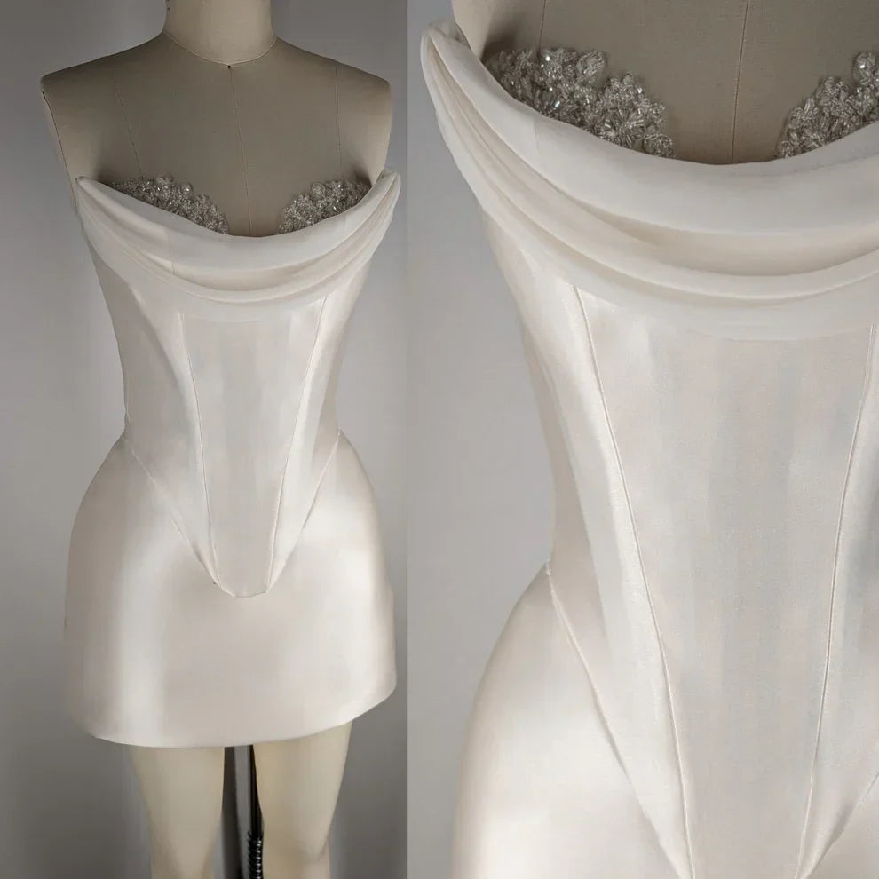 Elegant Satin Tube Top Feather Edge Bodycon 19th Birthday Homecoming Dress