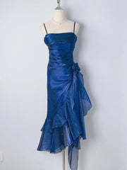 Beautiful Mermaid Spaghetti Strap Ice Blue Irregular Skirt Homecoming Dress