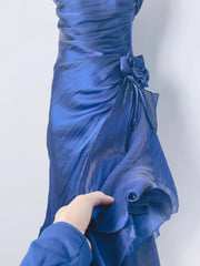 Beautiful Mermaid Spaghetti Strap Ice Blue Irregular Skirt Homecoming Dress