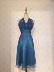 Classic Navy Halter Neck Shimmering Satin Homecoming Dress