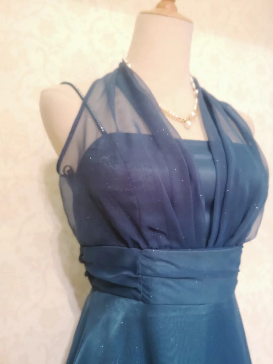 Classic Navy Halter Neck Shimmering Satin Homecoming Dress