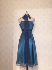 Classic Navy Halter Neck Shimmering Satin Homecoming Dress