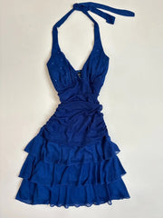 Elegant Royal Blue Halter Neck Chiffon Mini Homecoming Dress