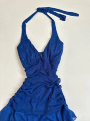 Elegant Royal Blue Halter Neck Chiffon Mini Homecoming Dress