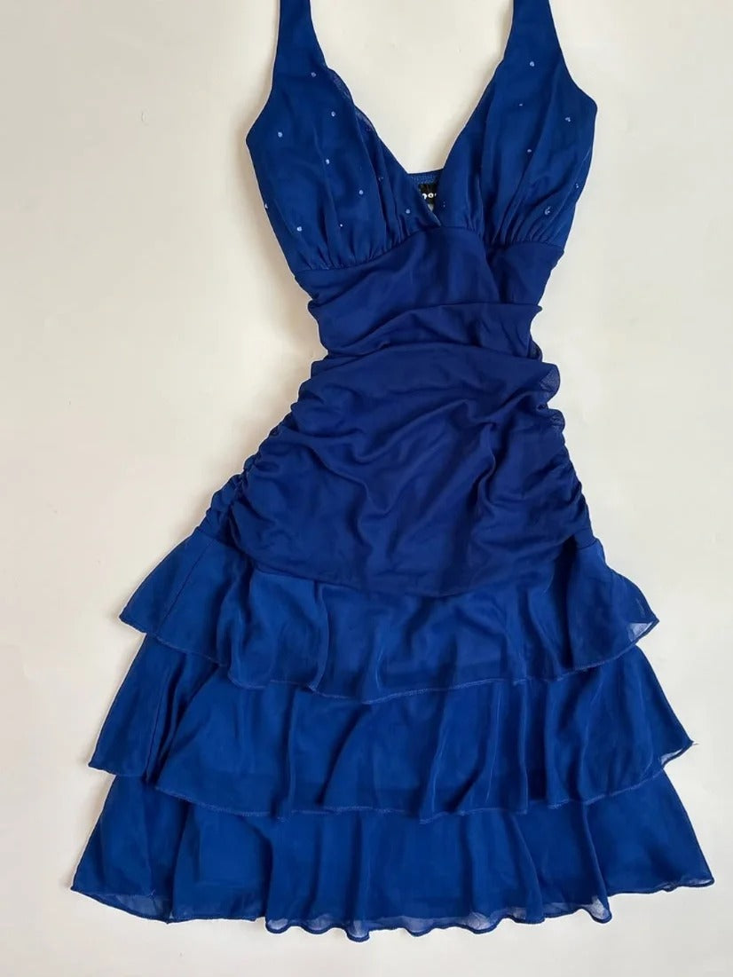 Elegant Royal Blue Halter Neck Chiffon Mini Homecoming Dress